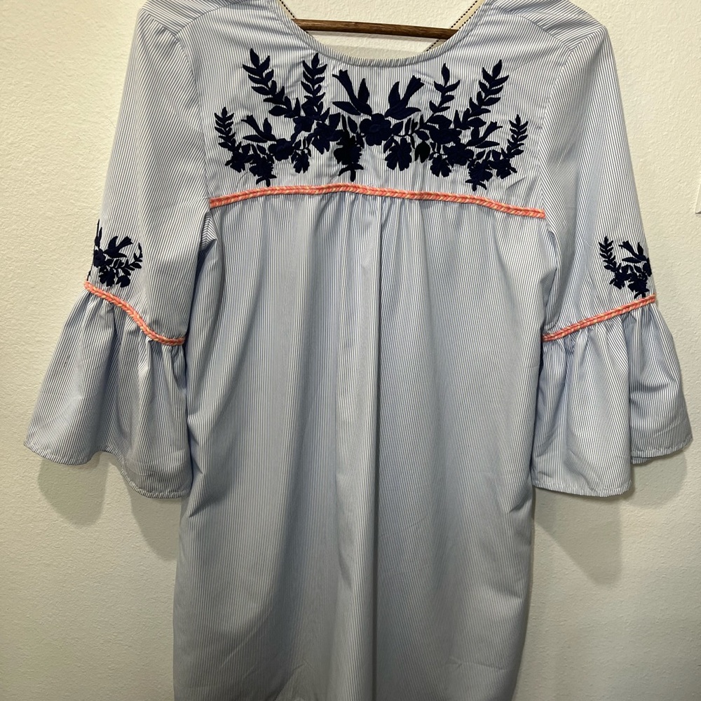 THML ANTHROPOLOGIE BOHO PINSTRIPE EMBROIDERED DRESS SIZE MEDIUM - Picture 6 of 13